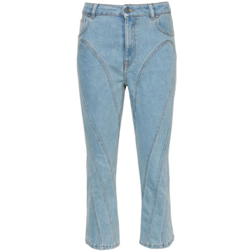 Mugler Blauwe Denim Jeans met Contraststiksels Mugler , Blue , Dames - L,M,S,Xs