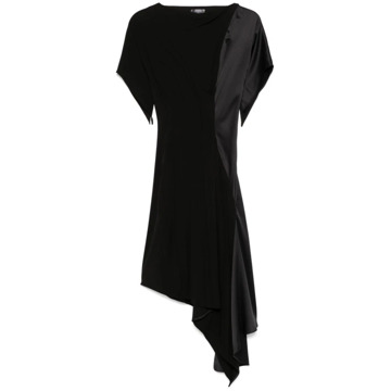 Mugler Zwarte Asymmetrische Geplooide Jurk Mugler , Black , Dames - S,Xs