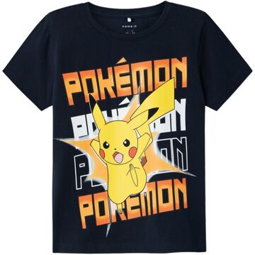 name it Maci Pokemon Shirt Junior donkerblauw - oranje - geel - 116
