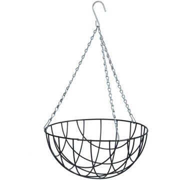 Nature Hangende plantenbak metaaldraad donkergroen met ketting H15.5 x D35 cm - hanging basket - Plantenbakken