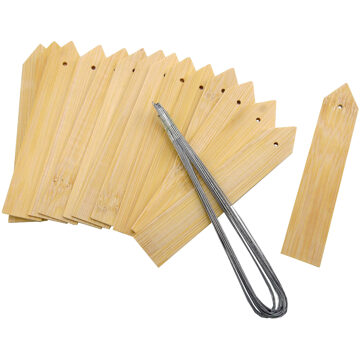 Nature Houten plantenetiketten met ijzerdraadl H10cm set a 15 stuks