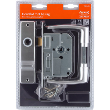 Nemef loopslot 1255/96 rechts - Doornmaat 50mm - Wit gelakte voorplaat - Met sluitplaat - Met deurbeslag en deurkrukken - Met bevestigingsmateriaal - In zichtverpakking