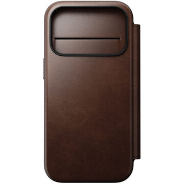 Nomad Modern Horween Leather Folio Bookcase met MagSafe voor de Apple iPhone 17 Pro - Rustic Brown Bruin