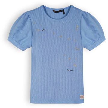 Nono Meisjes t-shirt rib - Kyoto - Provence blauw - Maat 122/128