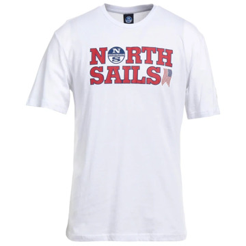 North Sails Witte Katoenen Logo Print T-shirt North Sails , White , Heren - 2Xl,Xl,L,M,S