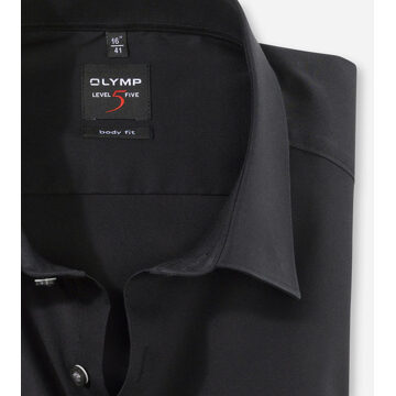 OLYMP Level 5 body fit overhemd - zwart - Strijkvriendelijk - Boordmaat: 43