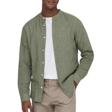 ONLY & SONS Caiden LS Solid Linen Mao Overhemd Heren groen