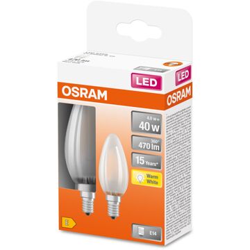 OSRAM Ledlamp Kaars Retrofit - D3,5cm - Warm Wit - E14 - 4w - 2 Stuks