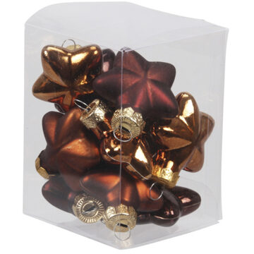 Othmar decorations Kersthangers - sterren - 12x - bruin - 4 cm - glas - Kersthangers