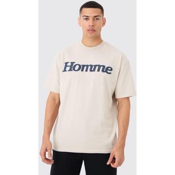 Oversized Denim Applique T-Shirt, Stone - XL
