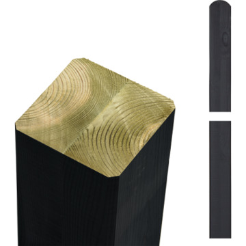 Paal vuren 9 x 9 cm zwart (148 cm) ongepunt met afgeronde kant geschaafd