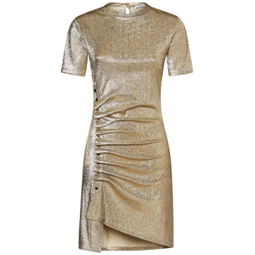 Paco Rabanne Gouden Korte Jurk met Asymmetrische Zoom Paco Rabanne , Yellow , Dames - S,Xs