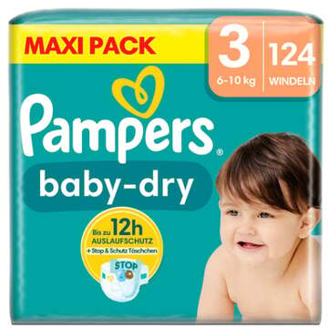 Pampers Baby-Dry luiers, maat 3, 6-10 kg, maxiverpakking (1 x 124 luiers) - 3 (6-11 kg)