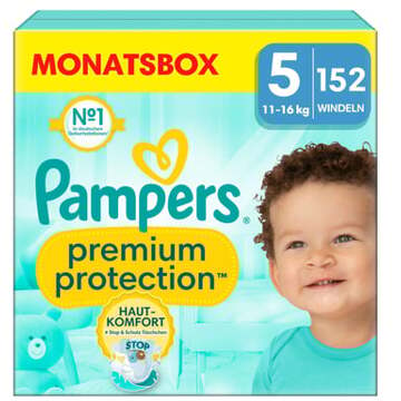 Pampers Premium Protection , maat 5 Junior , 11-16kg, maandbox (1x 152 luiers) Turquoise - 5 (12-17 kg)