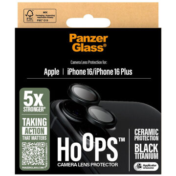PanzerGlass Hoops Ceramic Lens Protector voor de Apple iPhone 16 / 16 Plus Transparant
