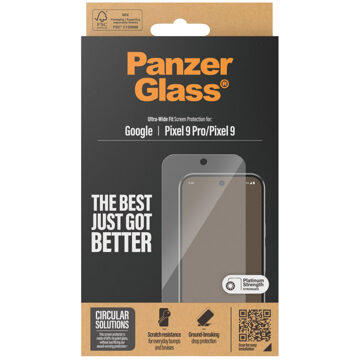 PanzerGlass Ultra-Wide Fit Anti-Bacterial Screenprotector voor de Google Pixel 9 Transparant