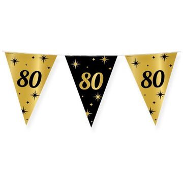 paperdreams Leeftijd verjaardag feest vlaggetjes 80 jaar geworden zwart/goud 10 meter - Vlaggenlijnen Multikleur
