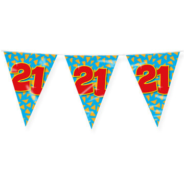 paperdreams Verjaardag 21 jaar thema Vlaggetjes - Feestversiering - 10m - Folie - Dubbelzijdig - Vlaggenlijnen Multikleur