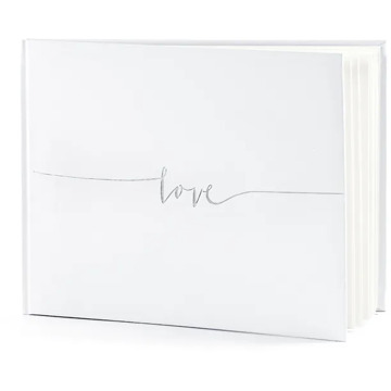 Partydeco Gastenboek/receptieboek Love - Bruiloft - wit/zilver - 24 x 18,5 cm - Gastenboeken