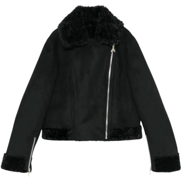 Patrizia Pepe Zwarte suède jas met shearling afwerking Patrizia Pepe , Black , Dames - L,M,S,Xs