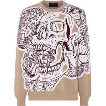 Philipp Plein Pullover Ronde Hals Skull Beige