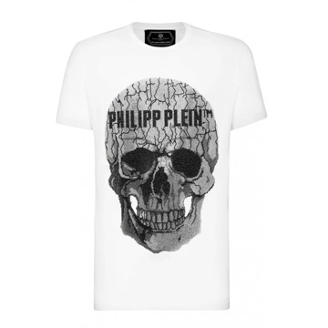 Philipp Plein Wit T-shirt met Rhinestone Logo Philipp Plein , White , Heren - 2Xl,Xl,L,M,S