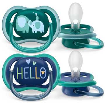 Philips Avent Avent Ultra Air Fopspeen - 18+ Maanden - 2 Speentjes - Donkergroen/Donkerblauw Olifant/Hello