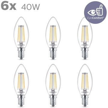 Philips LED filament kogel lamp helder niet dimbaar (6-pack) - E14 B3…