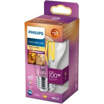 Philips LED lamp E27 100W 1521Lm A60 filament dimbaar Transparant