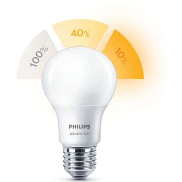 Philips LED Lamp - SceneSwitch 827 A60 - E27 Fitting - Dimbaar - 1.6W-7.5W - Warm Wit 2200K-2700K Vervangt 16W-60W