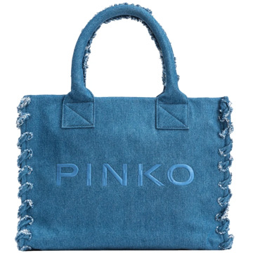 Pinko Blauwe Denim Strand Shopper Tas Pinko , Blue , Dames - ONE Size