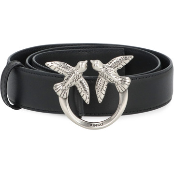 Pinko Love Birds Leren Riem Pinko , Black , Dames - XS