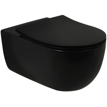 Plieger Wandcloset Pack Kansas Diepspoel Rimless met Slim Zitting 36x54,5 cm Mat Zwart