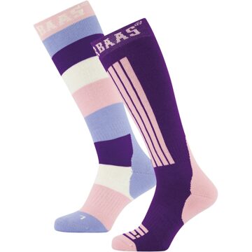 Poederbaas Skisokken 2-pack Striped Purple/Pink-35/38 - 35/38