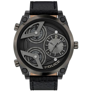 Police Zwarte leren kwarts analoog horloge Police , Black , Heren - ONE Size