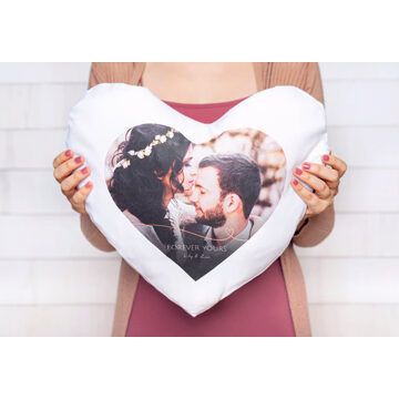 Polyester kussensloop met vulling hartvormig met print op de voorkant