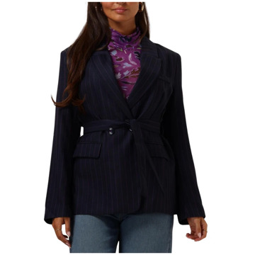 POM Amsterdam Midnight Blue Gestreepte Blazer Pom Amsterdam , Blue , Dames - 2Xl,Xl,L,M,S