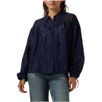 POM Amsterdam Midnight Blue Jacquard Blouse Pom Amsterdam , Blue , Dames - Xl,L,M,S,Xs