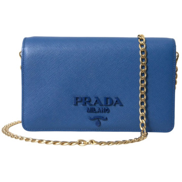 Prada Blauwe Monogram Leren Schoudertas Prada , Blue , Dames - ONE Size