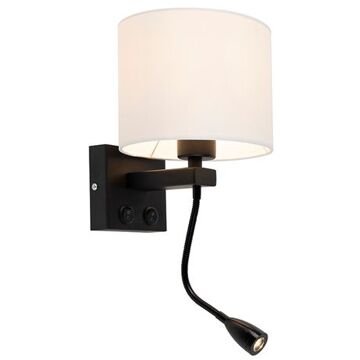 QAZQA Moderne wandlamp zwart met witte kap - Brescia