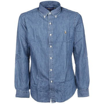 Ralph Lauren Slim fit overhemd van denim met logoborduring Indigo