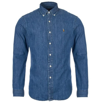 Ralph Lauren Slim fit overhemd van denim met logoborduring Indigo