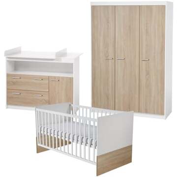 Roba Complete babykamer Gabriella ROBA - Ombouwbed 70x140 + Commode + 3-deurskast - Wit / Gezaagd Eiken