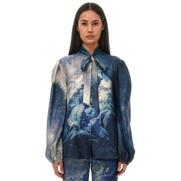 Roberto Cavalli Zijden Blouse in Denimblauw Roberto Cavalli , Multicolor , Dames