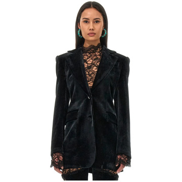 Roberto Cavalli Zwarte fluwelen blazer met pieklapels Roberto Cavalli , Black , Dames - L,M