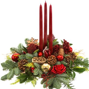 Rond tafel kerststuk rood goud circa Ø 45cm