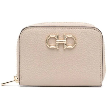 Salvatore Ferragamo Beige Gancini-Plaque Leren Portemonnee Salvatore Ferragamo , Beige , Dames - ONE Size