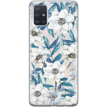 Samsung A51 transparant hoesje - Bloemen / Floral blauw