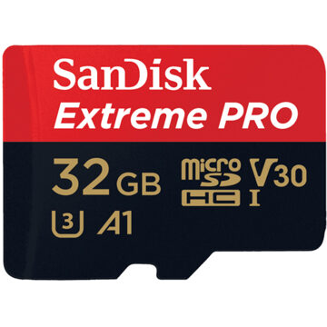 Sandisk MicroSDHC Extreme PRO 32GB 100 mb/s - A1 - V30 - SDA - Rescue Pro DL 1Y Micro SD-kaart Zwart