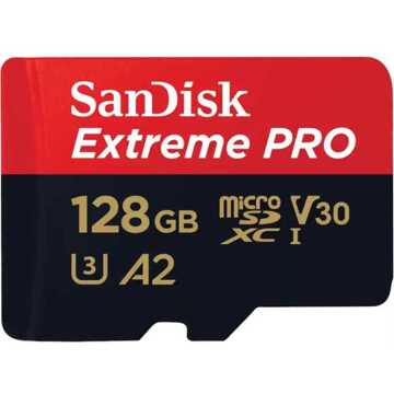 Sandisk MicroSDXC Extreme PRO 128GB 200/90 mb/s - A2 - V30 - SDA - Rescue Pro DL 2Y Micro SD-kaart Zwart